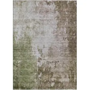 Photo of Brown And Green Abstract Washable Indoor Outdoor Area Rug