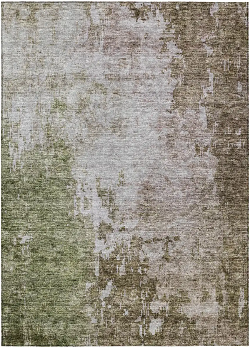 Brown And Green Abstract Washable Indoor Outdoor Area Rug Photo 2