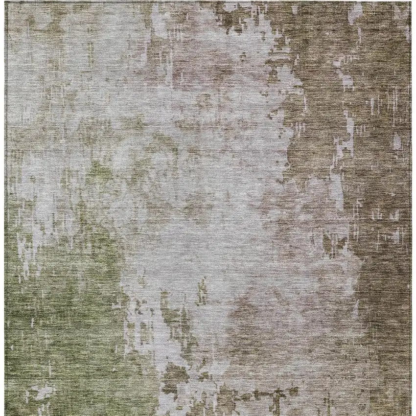 Brown And Green Abstract Washable Indoor Outdoor Area Rug Photo 7
