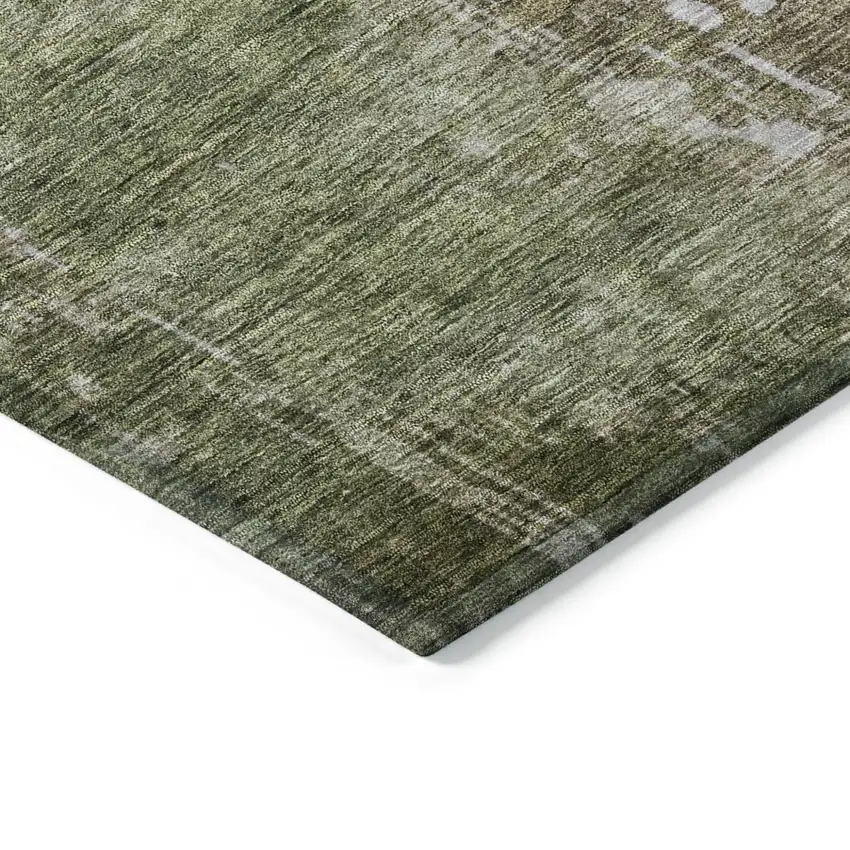 Brown And Green Abstract Washable Indoor Outdoor Area Rug Photo 5