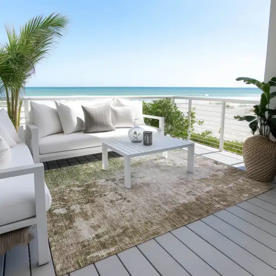 Brown And Green Abstract Washable Indoor Outdoor Area Rug Photo 8