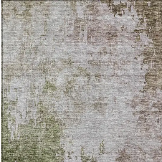 Brown And Green Abstract Washable Indoor Outdoor Area Rug Photo 6