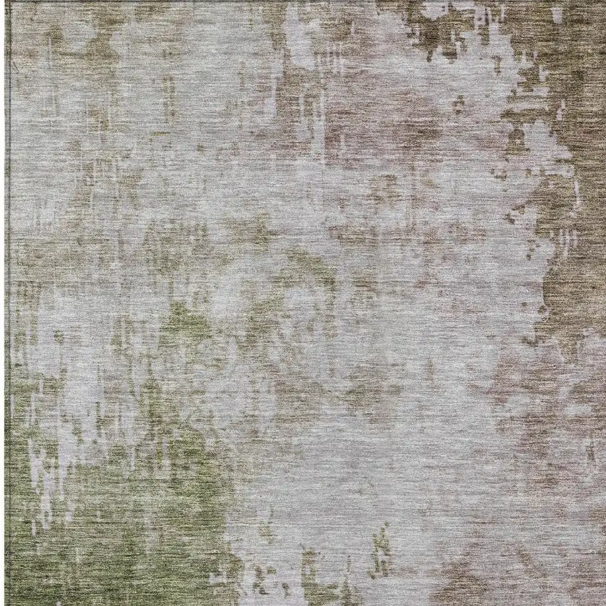 Brown And Green Abstract Washable Indoor Outdoor Area Rug Photo 6