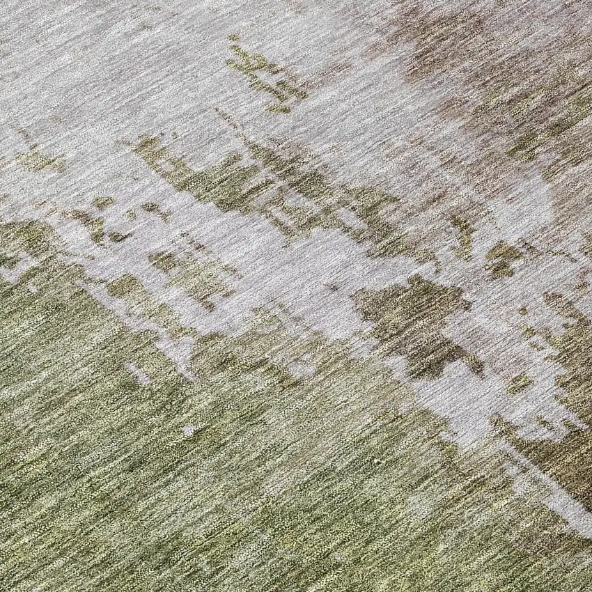 Brown And Green Abstract Washable Indoor Outdoor Area Rug Photo 8