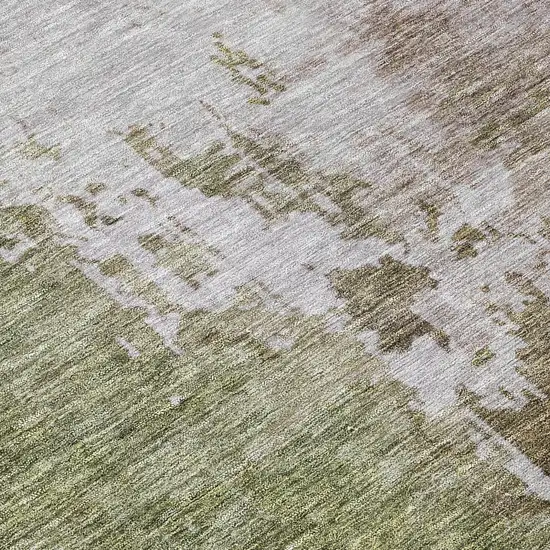 Brown And Green Abstract Washable Indoor Outdoor Area Rug Photo 8