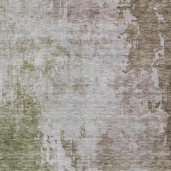 Brown And Green Abstract Washable Indoor Outdoor Area Rug Photo 6