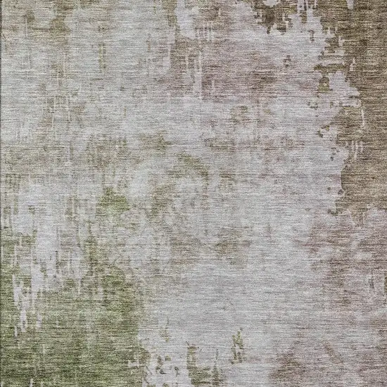 Brown And Green Abstract Washable Indoor Outdoor Area Rug Photo 6