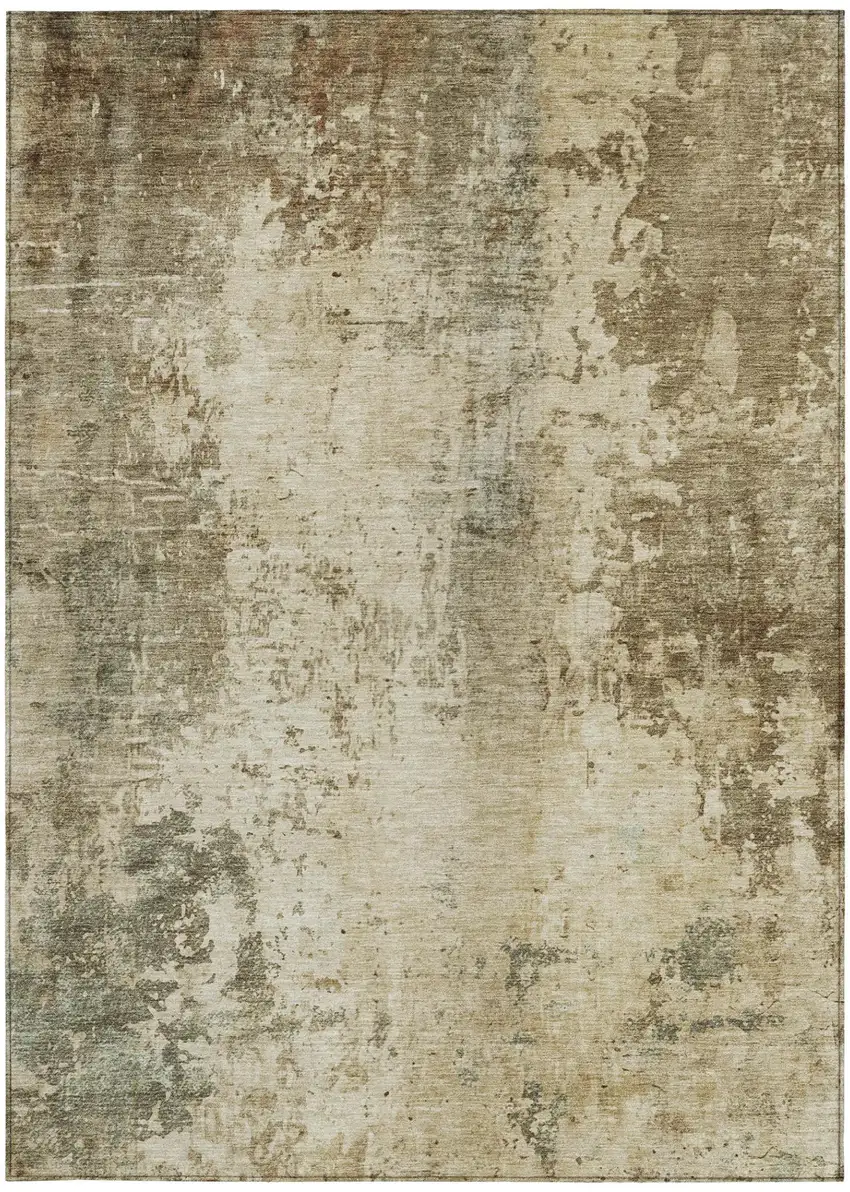 Brown And Green Abstract Washable Indoor Outdoor Area Rug Photo 2