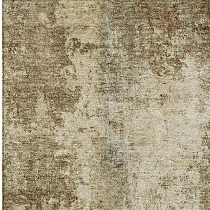 Brown And Green Abstract Washable Indoor Outdoor Area Rug Photo 5