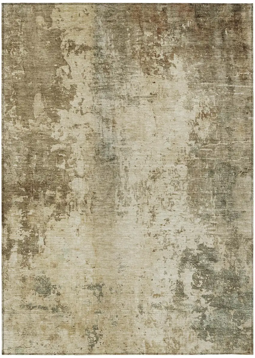 Brown And Green Abstract Washable Indoor Outdoor Area Rug Photo 3