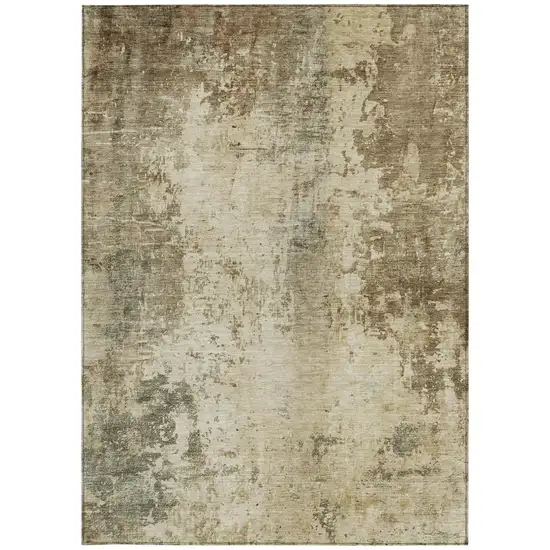 Brown And Green Abstract Washable Indoor Outdoor Area Rug Photo 1