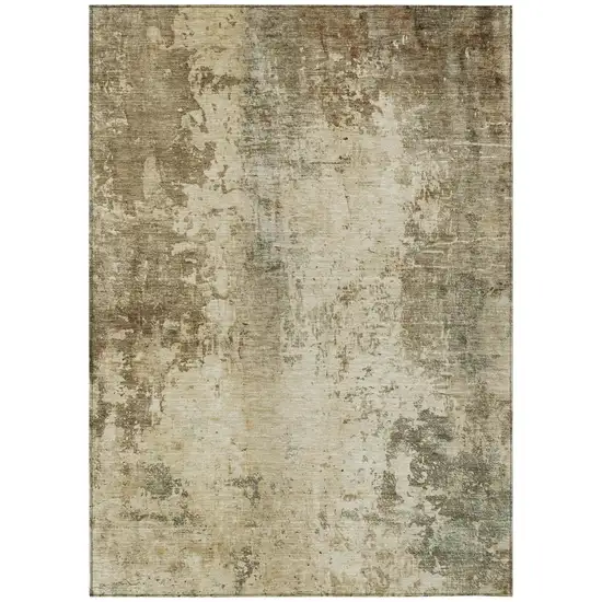 Brown And Green Abstract Washable Indoor Outdoor Area Rug Photo 2