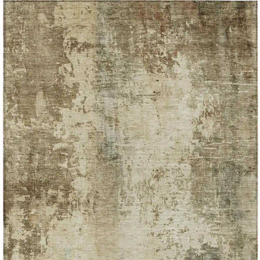 Brown And Green Abstract Washable Indoor Outdoor Area Rug Photo 8