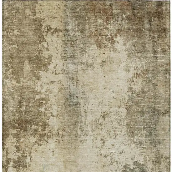 Brown And Green Abstract Washable Indoor Outdoor Area Rug Photo 6