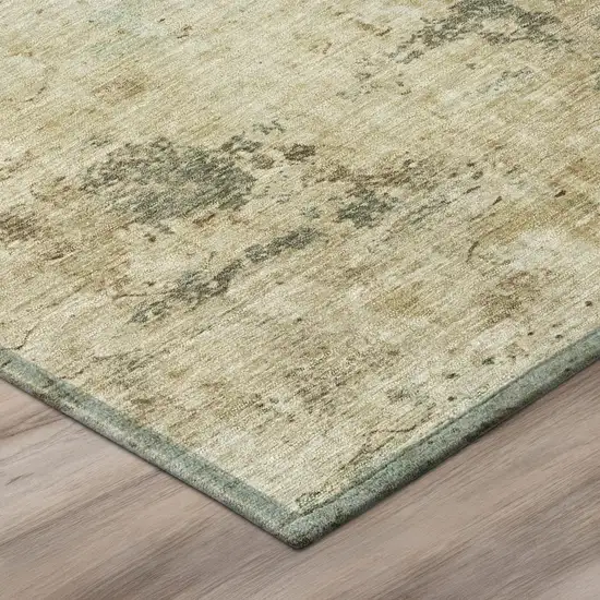 Brown And Green Abstract Washable Indoor Outdoor Area Rug Photo 5