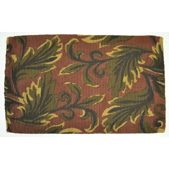 Brown And Green Jute Botanical Leaves Hand Woven Area Rug Photo 1