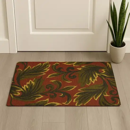 Brown And Green Jute Botanical Leaves Hand Woven Area Rug Photo 2