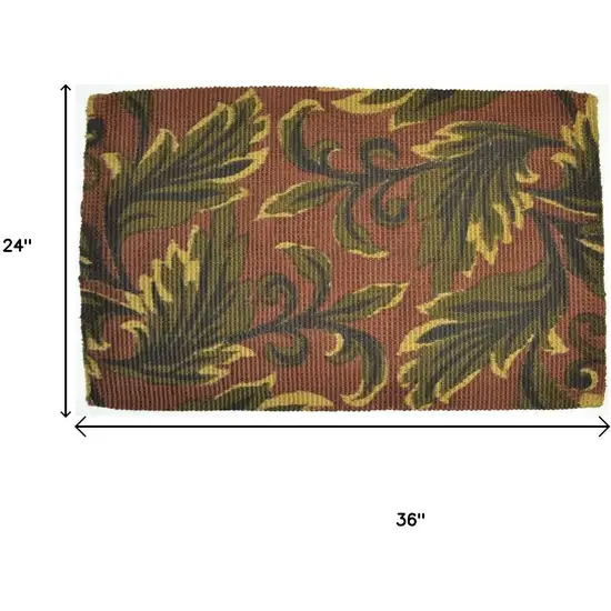 Brown And Green Jute Botanical Leaves Hand Woven Area Rug Photo 5