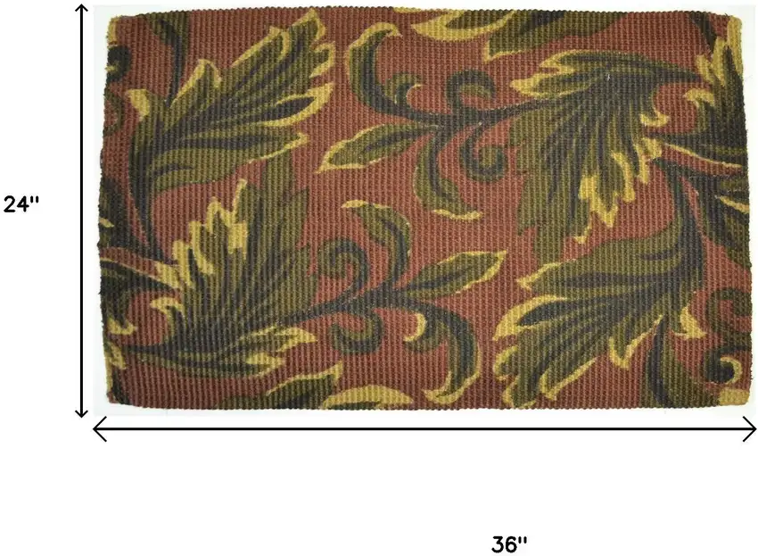 Brown And Green Jute Botanical Leaves Hand Woven Area Rug Photo 5