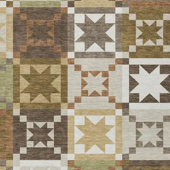 Brown And Green Patchwork Washable Indoor Outdoor Area Rug Photo 2