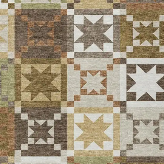 Brown And Green Patchwork Washable Indoor Outdoor Area Rug Photo 2