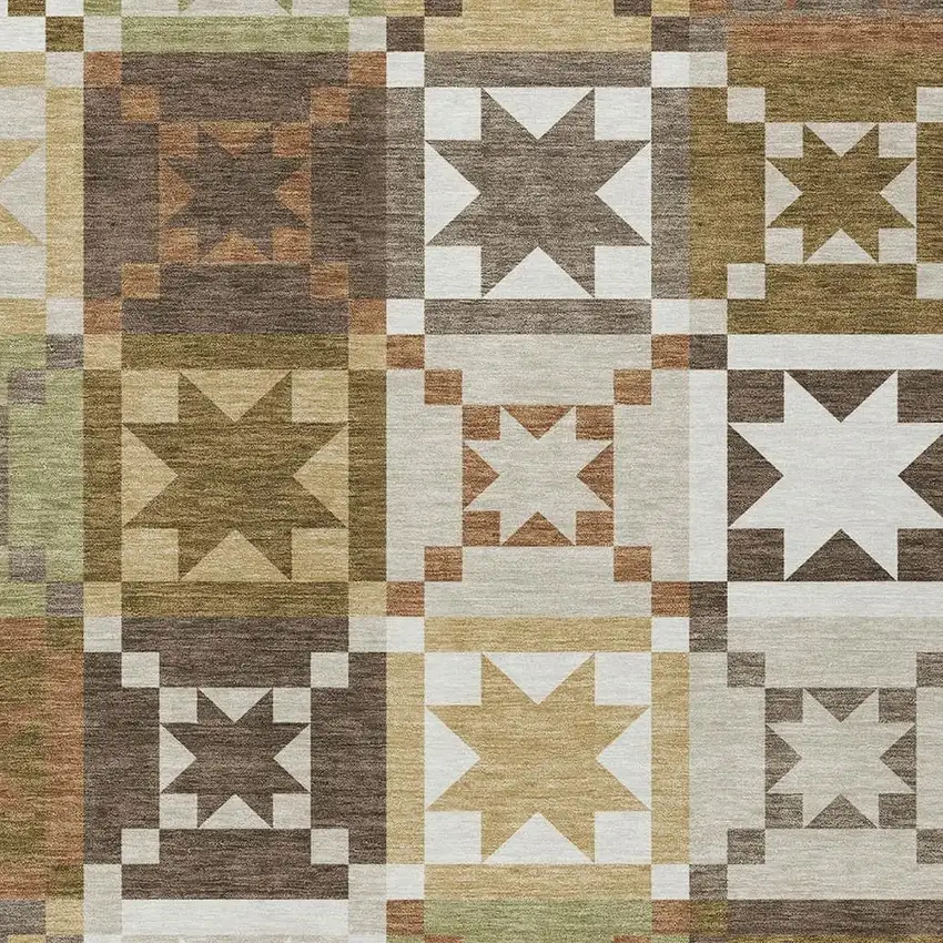 Brown And Green Patchwork Washable Indoor Outdoor Area Rug Photo 2