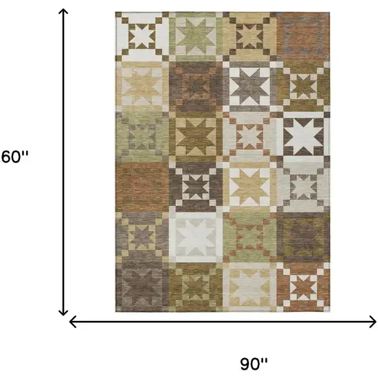 Brown And Green Patchwork Washable Indoor Outdoor Area Rug Photo 6