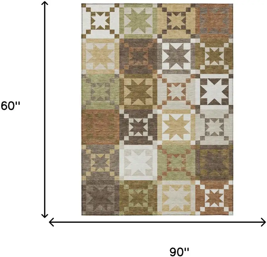 Brown And Green Patchwork Washable Indoor Outdoor Area Rug Photo 6