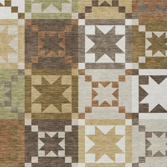 Brown And Green Patchwork Washable Indoor Outdoor Area Rug Photo 2