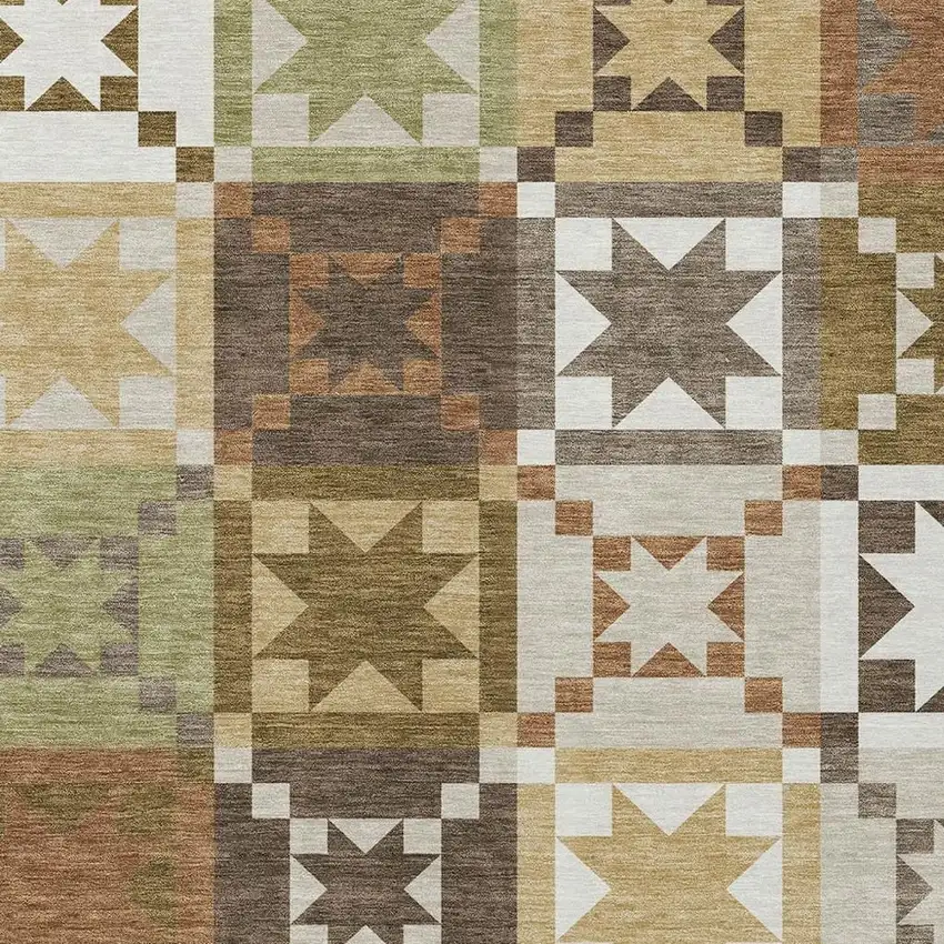 Brown And Green Patchwork Washable Indoor Outdoor Area Rug Photo 2