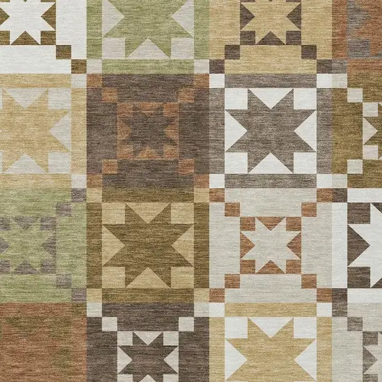 Brown And Green Patchwork Washable Indoor Outdoor Area Rug Photo 2