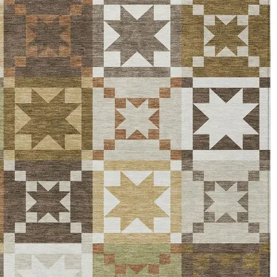 Brown And Green Patchwork Washable Indoor Outdoor Area Rug Photo 2
