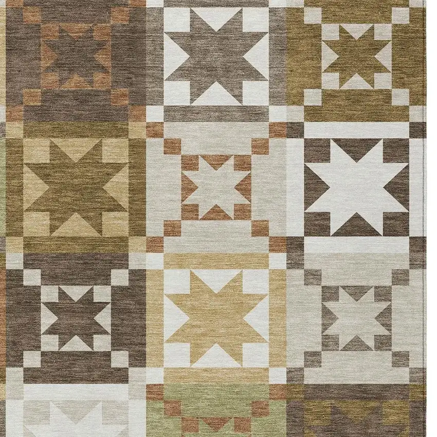 Brown And Green Patchwork Washable Indoor Outdoor Area Rug Photo 2