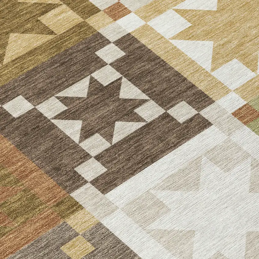 Brown And Green Patchwork Washable Indoor Outdoor Area Rug Photo 9