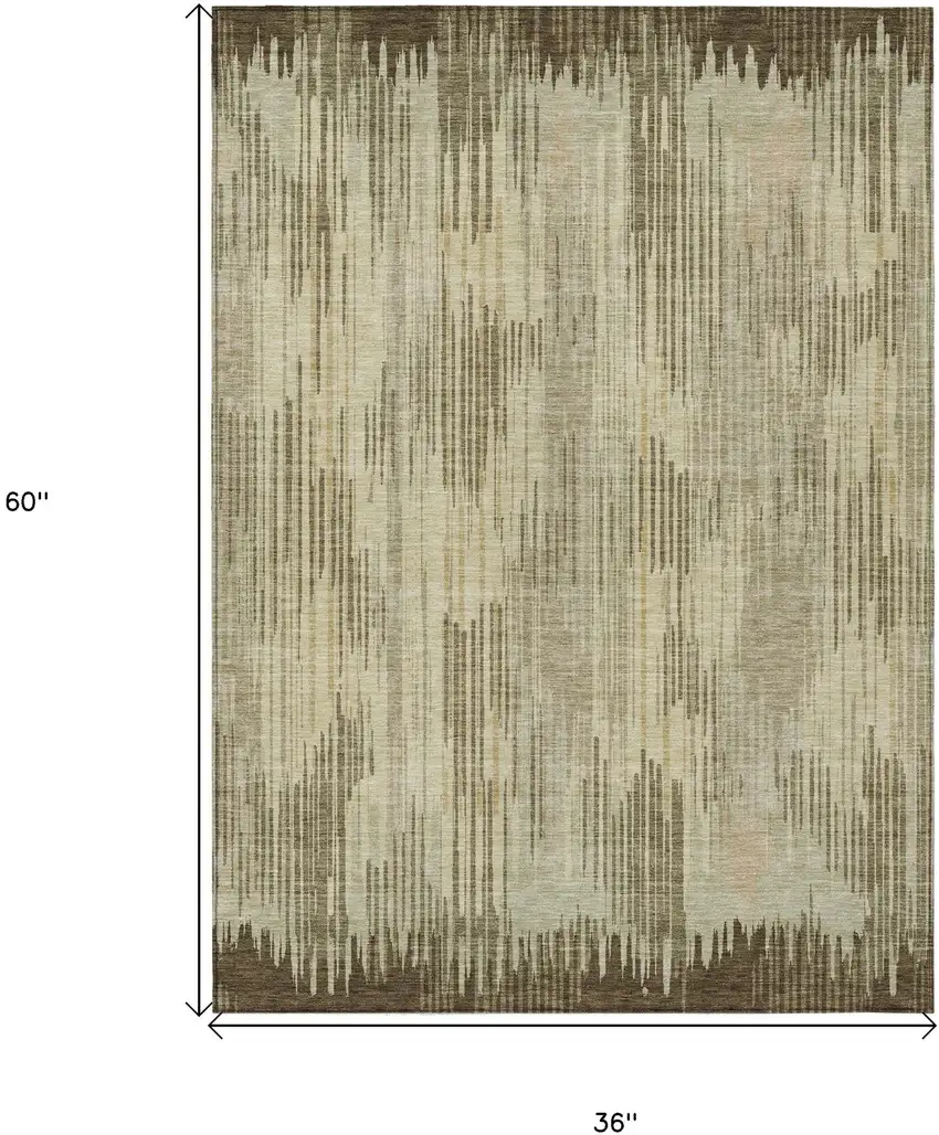Brown And Green Striped Washable Indoor Outdoor Area Rug Photo 3