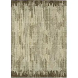Photo of Brown And Green Striped Washable Indoor Outdoor Area Rug