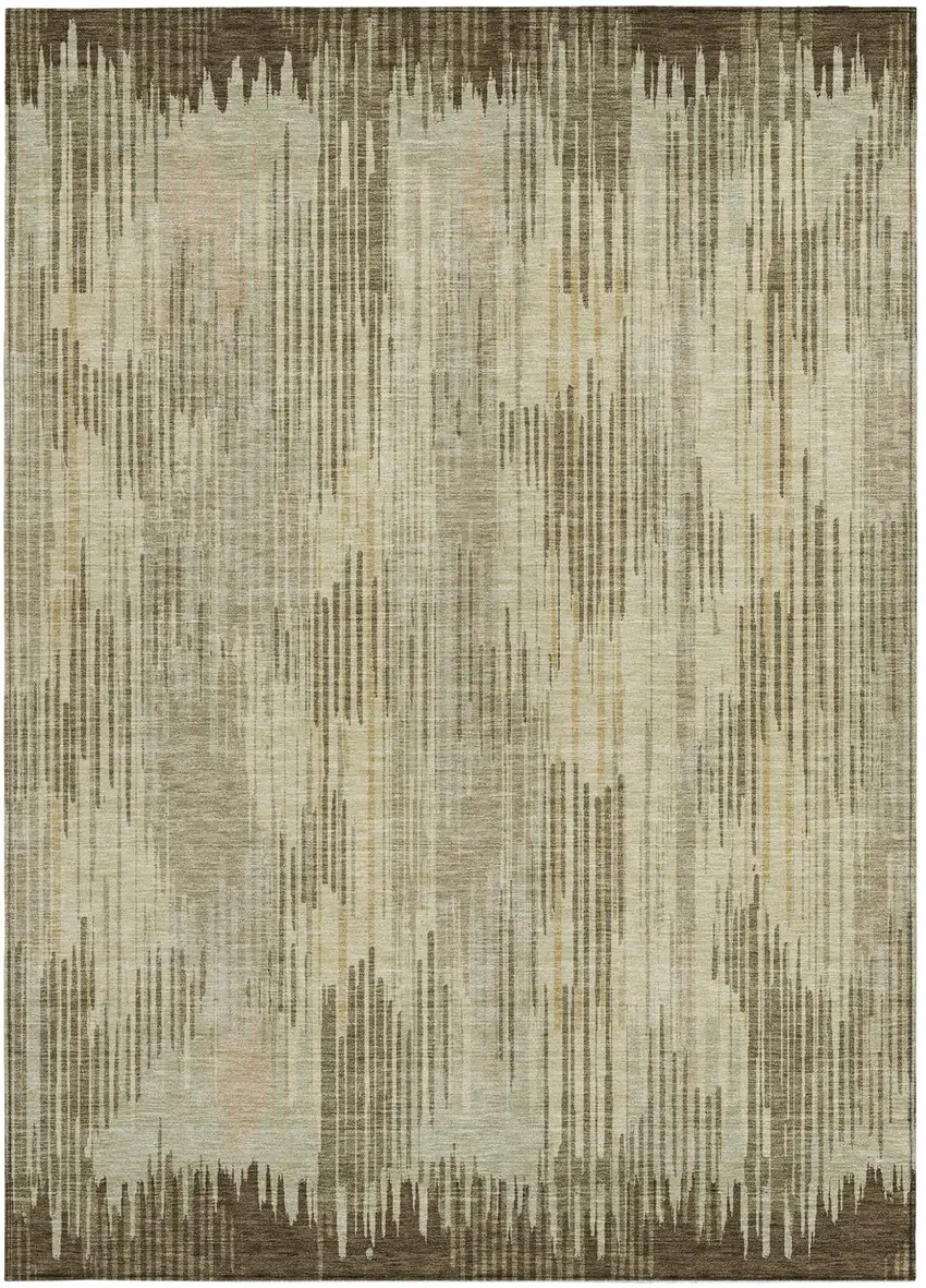 Brown And Green Striped Washable Indoor Outdoor Area Rug Photo 7