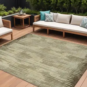 Photo of Brown And Green Striped Washable Indoor Outdoor Area Rug