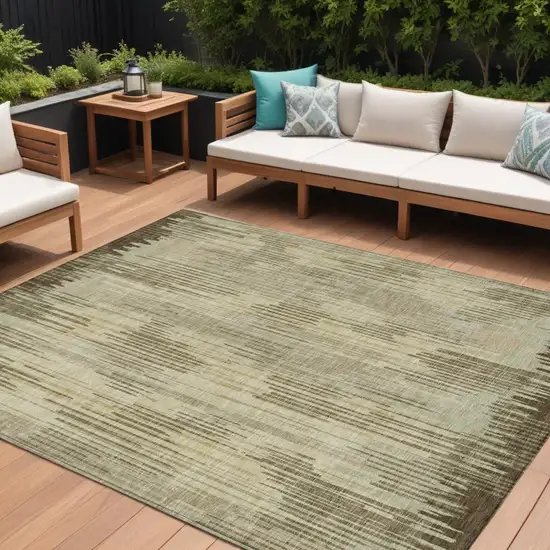 Brown And Green Striped Washable Indoor Outdoor Area Rug Photo 1