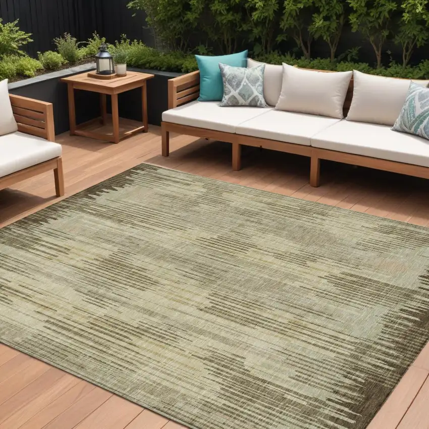 Brown And Green Striped Washable Indoor Outdoor Area Rug Photo 1