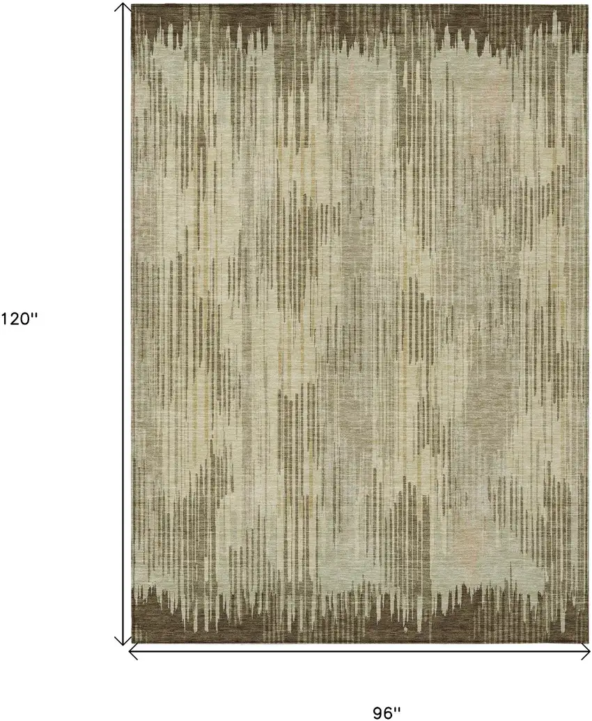 Brown And Green Striped Washable Indoor Outdoor Area Rug Photo 3