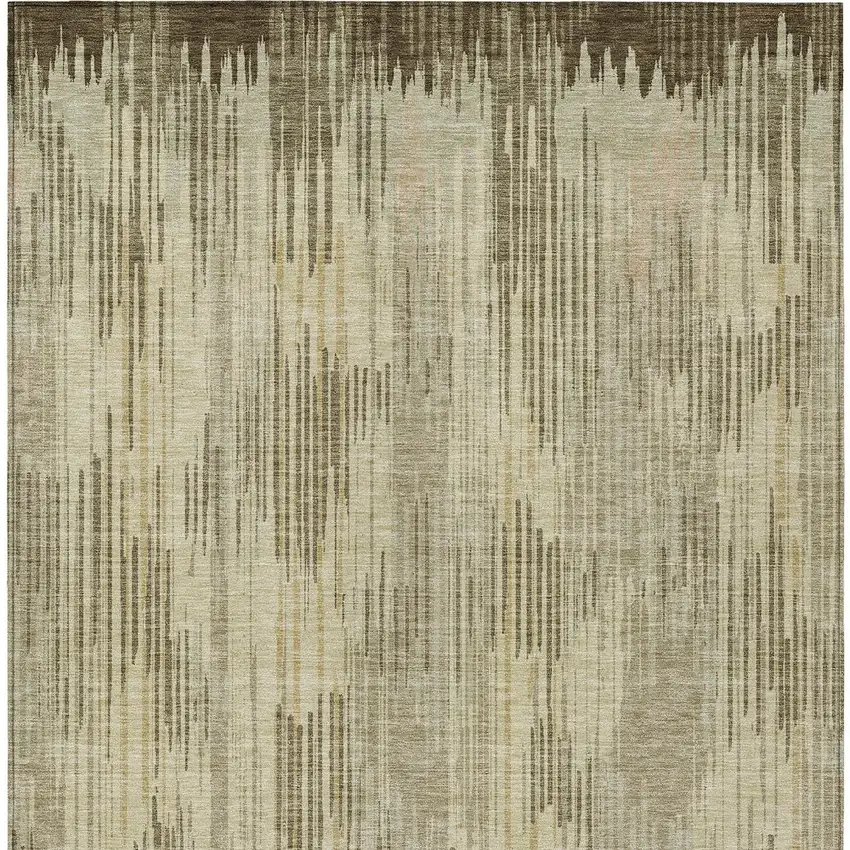 Brown And Green Striped Washable Indoor Outdoor Area Rug Photo 6