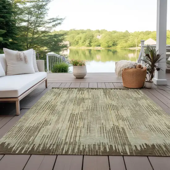 Brown And Green Striped Washable Indoor Outdoor Area Rug Photo 8