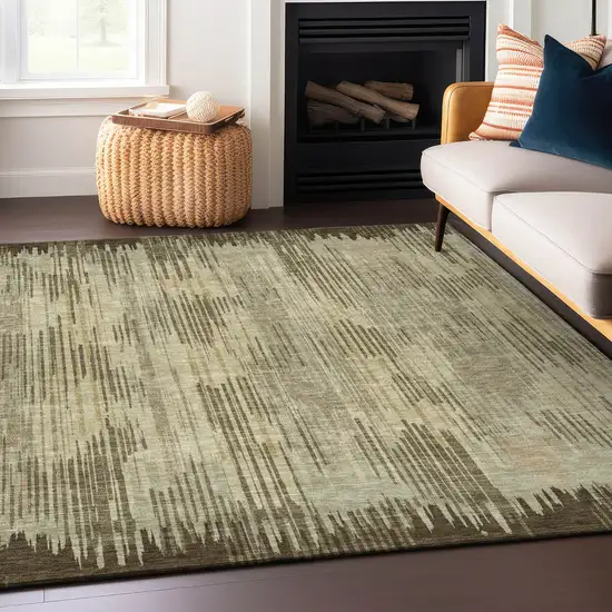 Brown And Green Striped Washable Indoor Outdoor Area Rug Photo 9