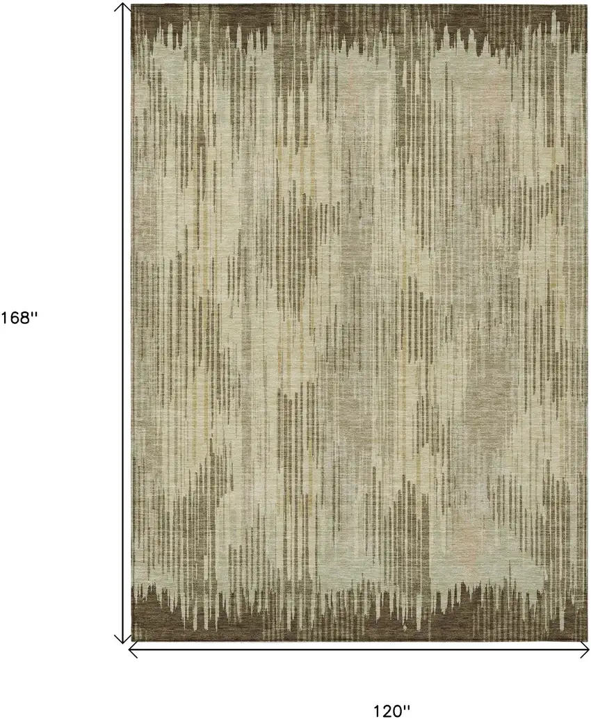 Brown And Green Striped Washable Indoor Outdoor Area Rug Photo 3