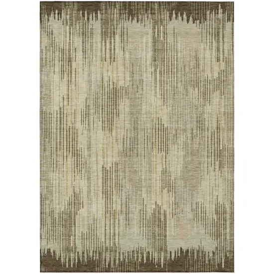 Brown And Green Striped Washable Indoor Outdoor Area Rug Photo 2
