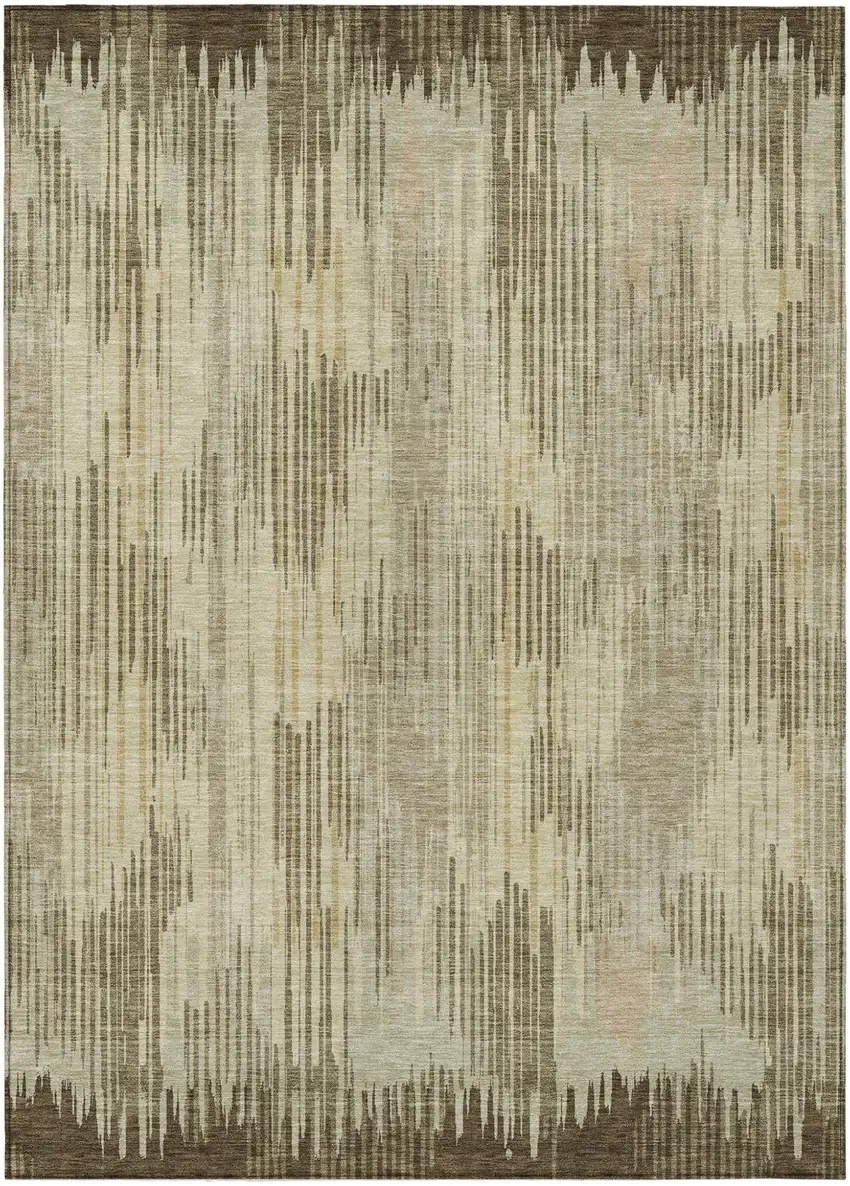 Brown And Green Striped Washable Indoor Outdoor Area Rug Photo 2
