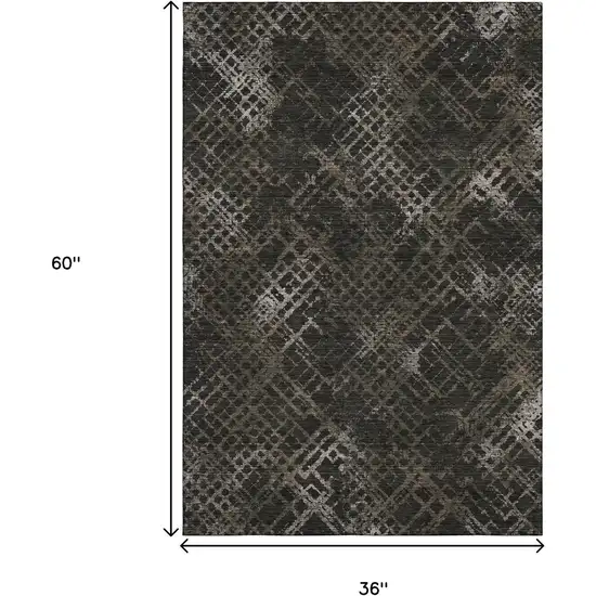 Brown And Ivory Abstract Geometric Washable Area Rug With UV Protection Photo 3