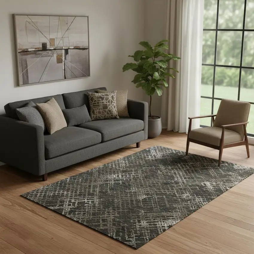 Brown And Ivory Abstract Geometric Washable Area Rug With UV Protection Photo 1