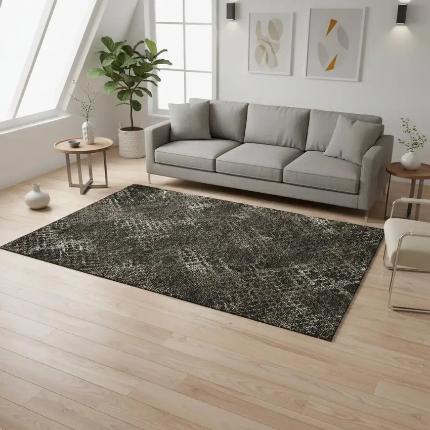 Brown And Ivory Abstract Geometric Washable Area Rug With UV Protection Photo 2